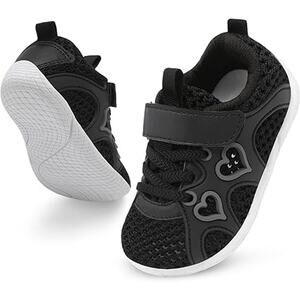 Jiasuqi Toddler Girls Size 8 Black Hook Loop Slide On Mesh Heart Sneaker Shoes